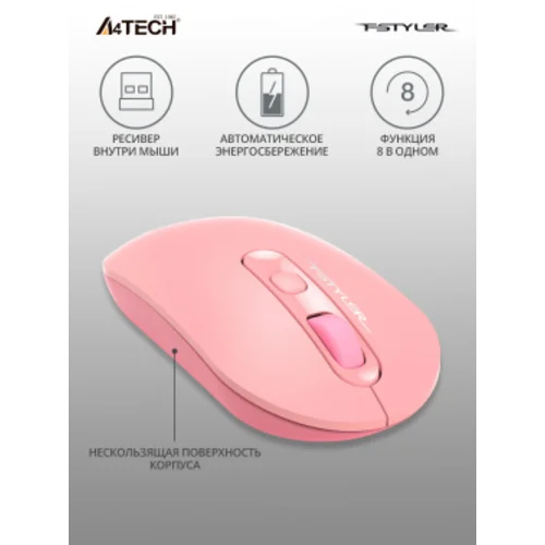 Мышь A4Tech Fstyler FG20 розовый оптическая (2000dpi) беспроводная USB для ноутбука (4but)